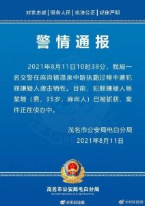 ​广东警方通报交警执勤时被人砍倒：茂名被袭击交警已牺牲，犯罪嫌疑人已被抓获