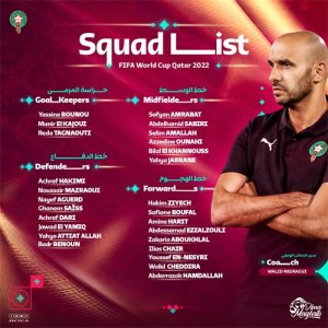 ​摩洛哥队公布世界杯大名单 齐耶赫、阿什拉夫领衔