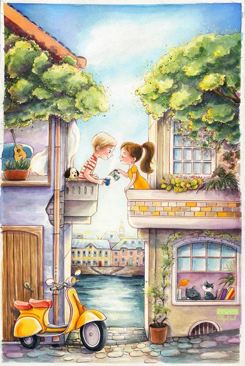 充满童趣的彩铅手绘儿童插画，丰富的色彩，温暖的画面，太治愈了