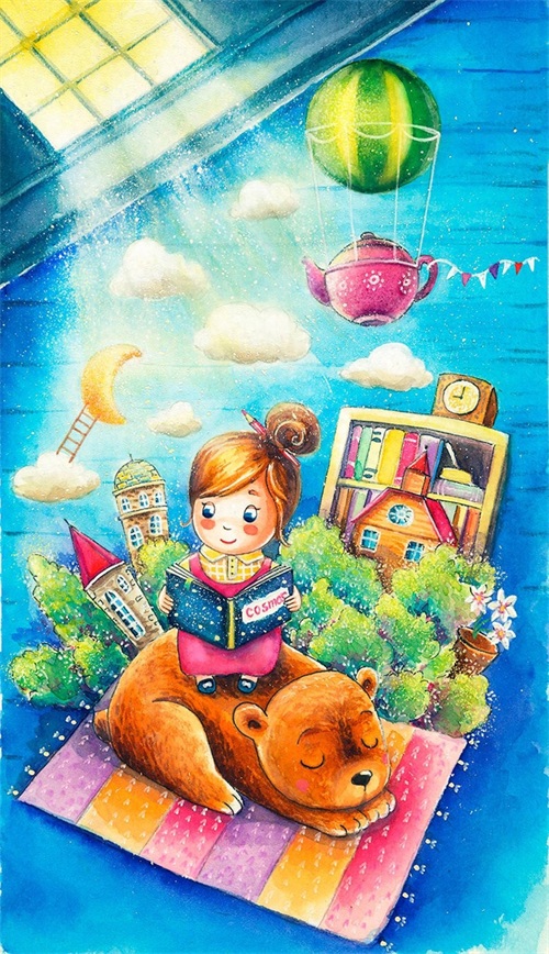 充满童趣的彩铅手绘儿童插画，丰富的色彩，温暖的画面，太治愈了