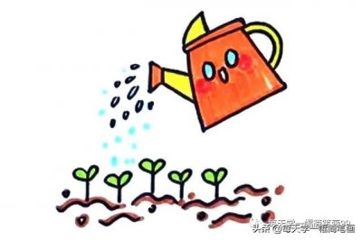 ​每天学一幅简笔画--给土地里的树苗浇水简笔画教程